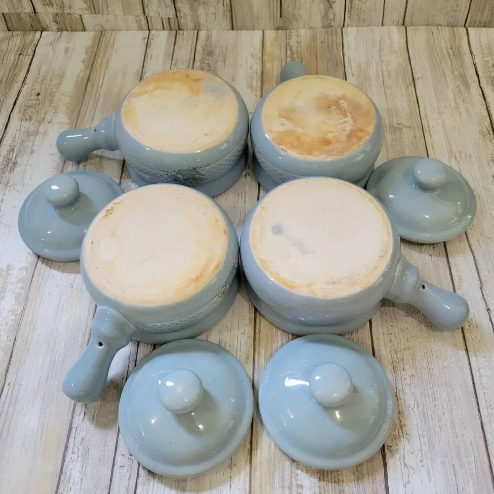 Pastel French Onion Soup Small Crock With Lid Pot  Baby Blue Set Of 4